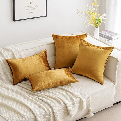 MIULEE Fall Pack of 2 Dark Gold Decorative Velvet Throw Pillow Cover Soft Pillowcase Solid Square Eruo Sham Cushion Case for Sofa Bedroom Car 24x24 Inch 60x60 Cm