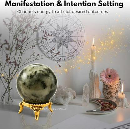 Amazing Gemstone Green Tourmaline in Quartz Crystal Ball with Stand - 1.5 Inches Crystal Sphere Meditation Balls for Witchcraft and Decorative Balls