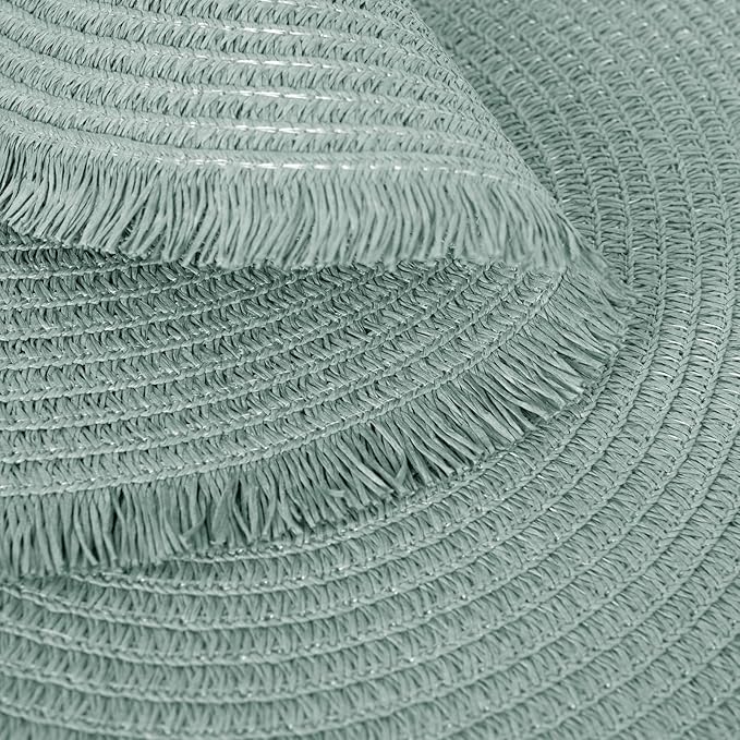 15 Inch Set of 6 Round Woven Placemats Braided Paper Heat Resistant Table Mats with Fringe Tassel Boho Indoor Outdoor Table Placemats for Dining Tables (Turquoise)