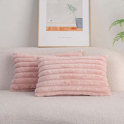 DEELAND Pack of 2,Double-Sided Faux Fur Plush Decorative Throw Pillow Covers Fuzzy Striped Soft Pillowcase Cushion Covers for Sofa Couch Bedroom