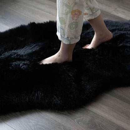 Genuine Sheepskin Rug New Zealand Fluffy Lambskin Rug, Natural Luxury Sheepskin Throw for Bedroom Living Room Children's Room - Premium Area Rug Chair Cover (2×6 Feet, Black)