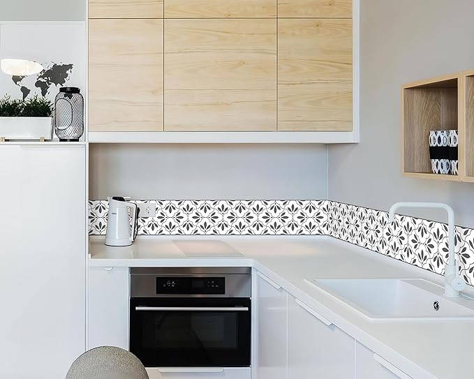 FLFK Wallpaper Border Black and White Patterns Peel and Stick Wall Border Self Adhesive Wallpapers for Living Room Bedroom Kitchen Bathroom 7"x240"