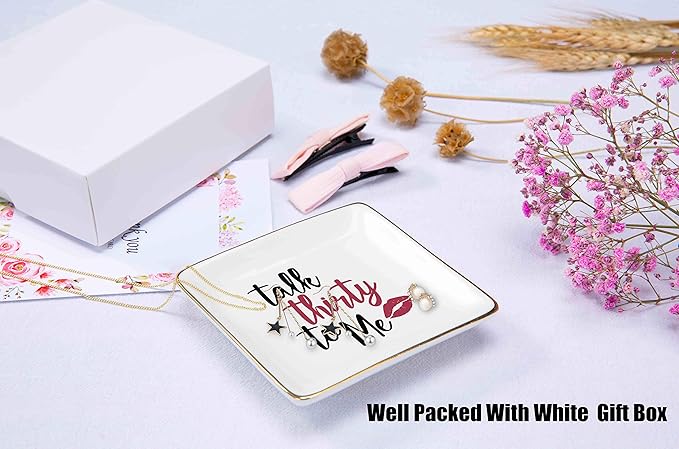 Talk Thirty To Me – Ceramic Jewelry Holder Ring Dish Trinket Box Tray – 30th Birthday Gifts for Women - 30 years old Gifts for Wife, Sister,Daughter, Girlfriend, Best Friends