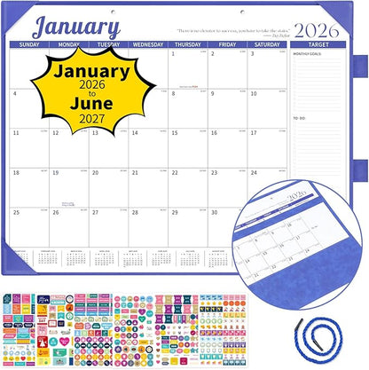 Ospelelf Large Desk Calendar 2026-2027 with PU Leather Pad, 18 Months Planner Pad from January 2026 - June 2027, 22" x 17" Wall Calendar with Protective Cover for Home or Office, Blue