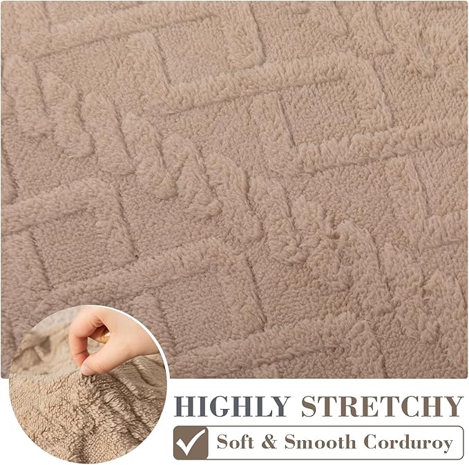 3 Pcs Jacquard Couch Cushion Covers for Sofa Stretch Plush Soft Seat Cover Washable Sofa Slip Covers with Elastic Bottom Modern Boho Furniture Protector for Sectional Slipcovers(Tan)