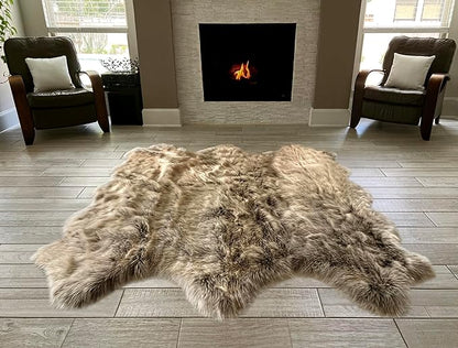 Free Shape Luxury Soft Fluffy Shag Area Rug Sexto 6 Pelts 6'x6',180x180 cm - Vegan Fur Ultra Soft Indoor Carpet Nursery Rugs for Bedroom Home Decor, Brown with Beige Tips