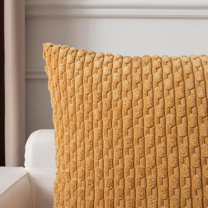 Kevin Textile Throw Pillow Covers Soft Corduroy Decorative Set of 2 Boho Striped Pillow Covers Pillowcases Farmhouse Home Decor for Couch Bed Sofa Living Room 26x26 Inch Gold