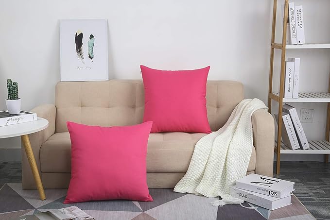 TangDepot Handmade Decorative Solid 100% Cotton Canvas Throw Pillow Cover/Pillow Sham, (12 INCH x12 INCH, Hot Pink, 1 Count (Pack of 1))