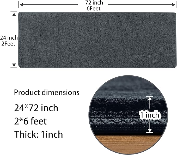 PURE ERA Carpet Stair Tread Landing Mat Area Rug Ultra Plush Shag Soft Non Slip Skid Resistant Tape Free Indoor Doormat Washable Reusable Dark Gay 2' X 6'
