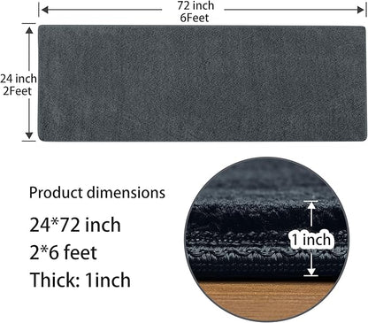 PURE ERA Carpet Stair Tread Landing Mat Area Rug Ultra Plush Shag Soft Non Slip Skid Resistant Tape Free Indoor Doormat Washable Reusable Dark Gay 2' X 6'