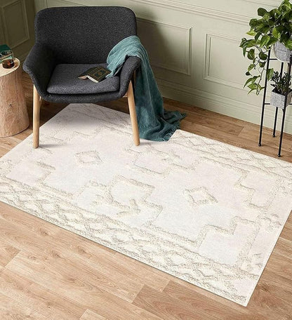 Uphome Boho Area Rug 3' x 5', Cream Washable Cotton Woven Entryway Rug with Tassels, Moroccan Tufted Bedroom Rug, Farmhouse Tribal Floor Carpet for Entry Office Porch Living Room Kitchen