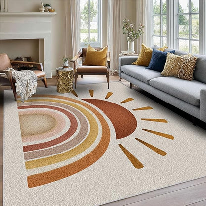 Minimalist Rug, 6x8 Area Rugs Boho Sun Rainbow Arch Pattern for Living Room, Bedroom, Minimalist Home Decor Accessories Indoor Carpet, Non Slip & Machine Washable