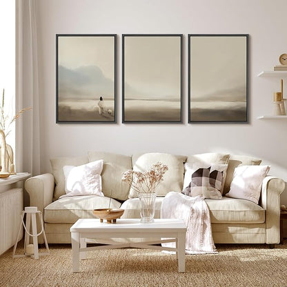 MUDECOR Framed Wall Art Print Set Serene Coastal Landscape Minimalist Illustrations Modern Art Boho Decorative Colorful Chic for Living Room, Bedroom, Office - 16"x24"x3 Black