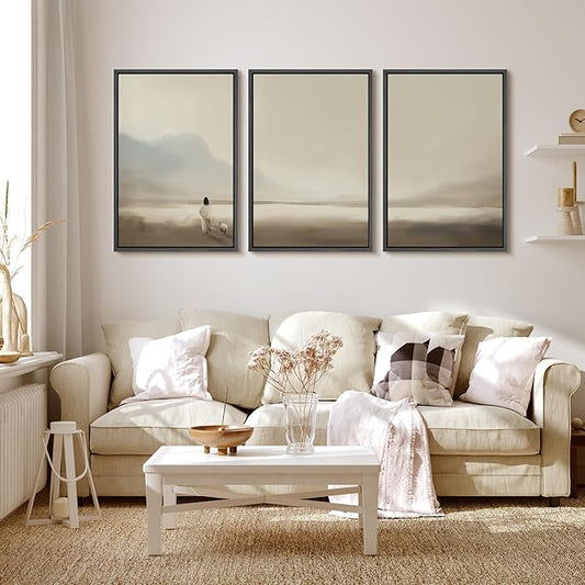 MUDECOR Framed Wall Art Print Set Serene Coastal Landscape Minimalist Illustrations Modern Art Boho Decorative Colorful Chic for Living Room, Bedroom, Office - 16"x24"x3 Black