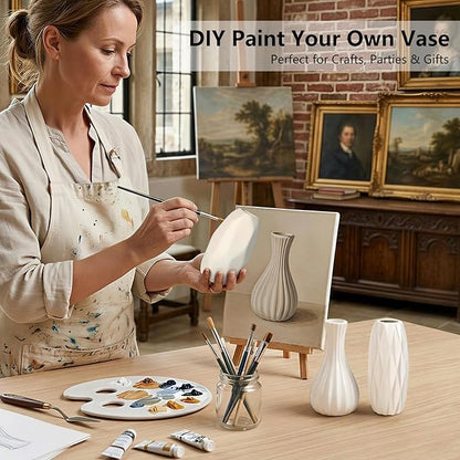 BEAHOT Ceramic Bud Vases Set of 12 - Matte Mini White Jars Bulk | Small White Ceramic Vases for Centerpieces, Wedding Floral Arrangements, DIY Crafts & Boho Table Decor (No Repeating Designs)