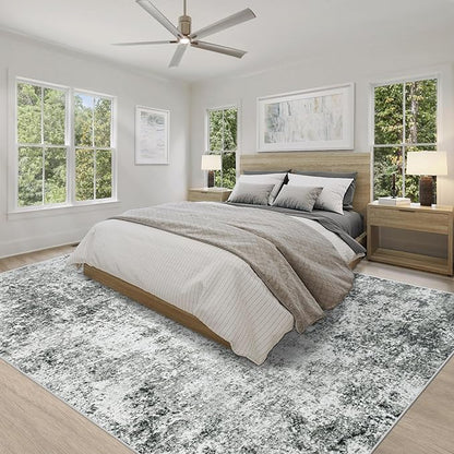 8x10 Area Rugs for Living Room, Washable Modern Abstract Large Area Rug Neutral Soft Non Slip Kids Rug Stain Resistant Indoor Carpet for Bedroom Nursery Dining Room Playroom Home Office(Grey, 8'x10')