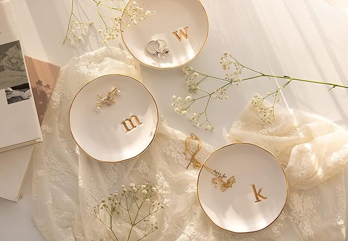 COLLECTIVE HOME - Ceramic Jewelry Tray, Decorative Trinket Dish for Rings Earrings Necklaces Bracelet Watch Keys, Birthday Mother's Day Christmas Gift for Women, 4.75", Glossy (d)