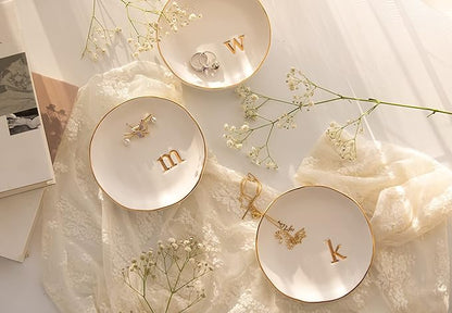 COLLECTIVE HOME - Ceramic Jewelry Tray, Decorative Trinket Dish for Rings Earrings Necklaces Bracelet Watch Keys, Birthday Mother's Day Christmas Gift for Women, 4.75", Glossy (d)
