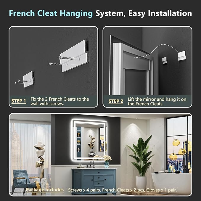 36x36 Inch LED Bathroom Mirror with Lights, Backlit & Front Lit, Anti-Fog Lighted Vanity Mirrors for Bathroom Wall, Dimmable, 3 Color Temperatures, Memory, Shatter-Proof, HD Tempered Glass