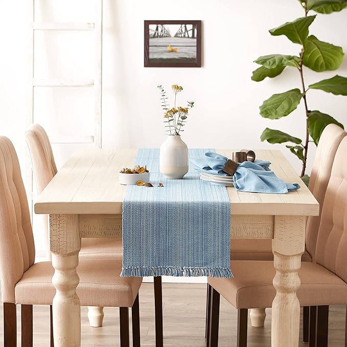 DII Variegated Tabletop Collection, Table Runner, 13x108, Light Blue
