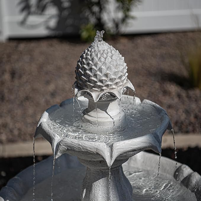 XBrand 44" H White Fiberglass/Resin 2-Tier Solar Water Feature w/Auto-Off Pump - Tall Outdoor Birdbath Fountain
