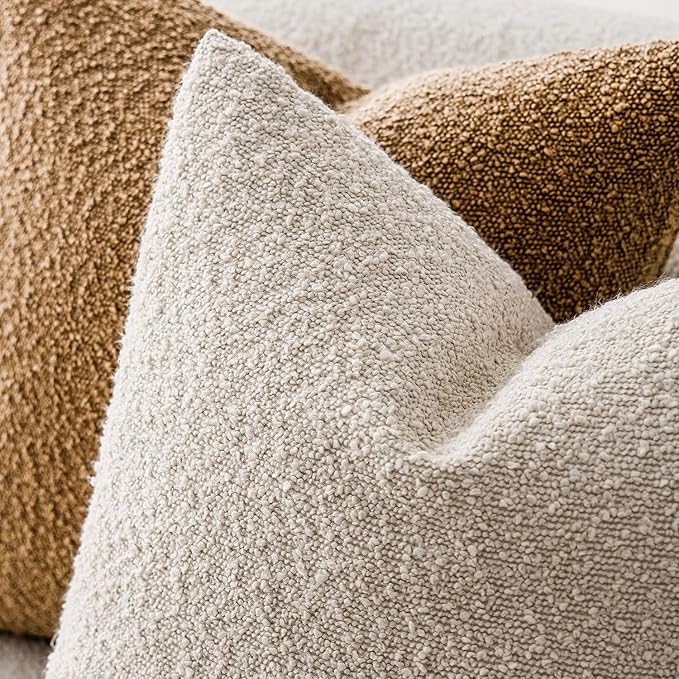 Foindtower Decorative Textured Boucle Throw Pillow Covers Accent Solid Pillow Cases Neutral Soft Cozy Couch Cushion Case for Chair Sofa Bedroom Living Room Home Decor 26 x 26 Inch,Light Beige