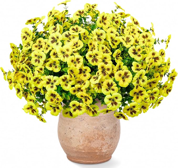 Artificial Flowers, 24 Bundles, Decorative Bouquets for Home, Wedding, Garden, Office Decor (Yellow)