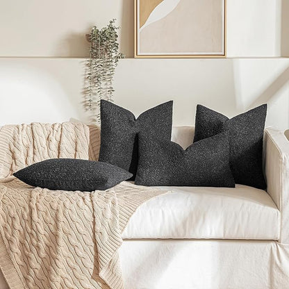 MIULEE 22x22 Inch Decorative Euro Sham Throw Pillows for Bed Set of 2 Textured Boucle Neutral Winter Throw Pillow Covers Black Accent Solid Euro Couch Pillowcases Sofa Livingroom Home Decor