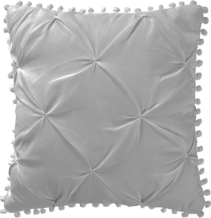EVOLIVE 4pc Set Pinch Pleat/Kiss Pleat, Pintuck Down Alternative Comforter Set with Pompom (King, Silver Grey)