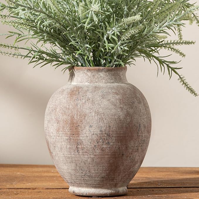 Ceramic Flower Vases Home Decor, 7.4 Inch Rustic Farmhouse Decorative Vase Pottery Pampas Grass Vases for Decor Table Living Room Entryway Mantel Bookshelf Bedroom Bathroom Kitchen - Rustic