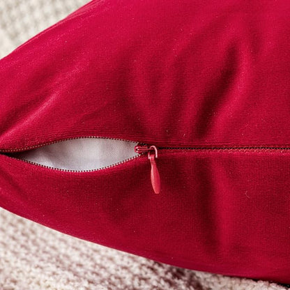 EMEMA Pack of 2 Velvet Christmas Throw Pillow Covers Decorative Square Pillowcase Soft Solid Cushion Case for Sofa Bedroom Car 16x16 Inch Red