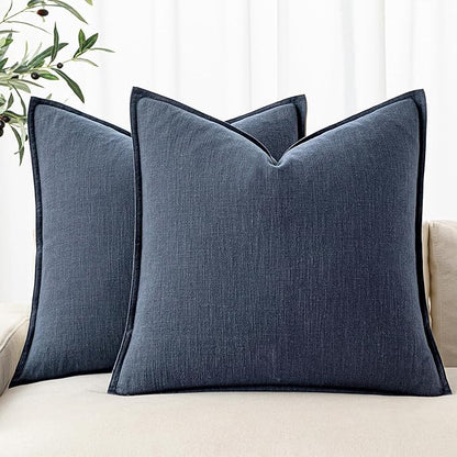 MIULEE Decorative Linen Pillow Covers 20x20 Inch Indigo Blue Boho Farmhouse Neutral Couch Throw Pillows for Bed Pack of 2 Accent Coastal Modern Pillowcase Summer Sofa Livingroom Home Decor