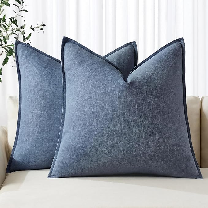MIULEE Decorative Linen Pillow Covers 22x22 Inch Blue Ashes Boho Farmhouse Neutral Couch Throw Pillows for Bed Pack of 2 Accent Modern Pillowcase Sofa Livingroom Home Decor