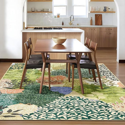DEXDE Washable Area Rugs 5x7 Tropical Non-Slip Abstract Leaf Floral Boho Soft Rug for Living Room Bedroom Botanical Large Carpet for Entryway Kids Playroom Office,Green