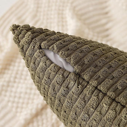 Kevin Textile 14x36 Inch Long Lumbar 1 Pack Boho Decorative Throw Pillow Cover Soft Striped Corduroy Rectangle Cushion Case Farmhouse Solid Color Accent for Living Room Couch Sofa Bed, Olive Green