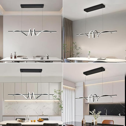 Modern LED Pendant Light, 39.37in Black Chandelier Dimmable with Remote & Phone Control,3000K-6000K Adjustable Color Temperature, Aluminum Modern Kitchen Light Fixture for Dining Room