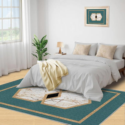 Jadeite Marble Area Rug Abstract Marble Texture Area Rugs for Living Room Light Luxury Stone Crack Carpet Gold Geometric Stripes Outdoor Carpet for Bedroom Living Room 7x9ft
