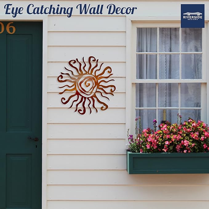 Riverside Designs Wacky Sun Metal Wall Art Indoor/Outdoor Decor - 24" Copper Rust Proof Wall Sculpture - Made in USA - Ideal for Bedroom, Garden, Home, Patio and Farmhouse