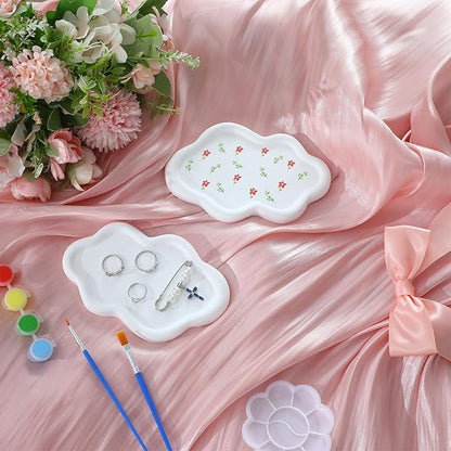 MotiMind 4 Set Ceramics to Paint Cloud Jewelry Tray Ready to Paint Your Own Ceramic Ring Dish Holder DIY Unpainted Plaster Trinket Dish Paintable Tray Crafts with Brush Palette for Adults
