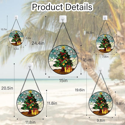 DASTOLL Stained Glass Window Hanging Green Christmas Tree Snowflake 6.3" - Suncatcher Door Garden Sun Catcher Xmas Holiday Decor Birthday for Mom Men Woman Friend Nana