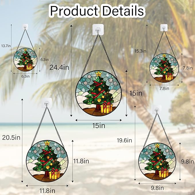 DASTOLL Stained Glass Window Hanging Green Christmas Tree Snowflake Large 15" - Suncatcher Door Garden Sun Catcher Xmas Holiday Decor Birthday for Mom Men Woman Friend Nana