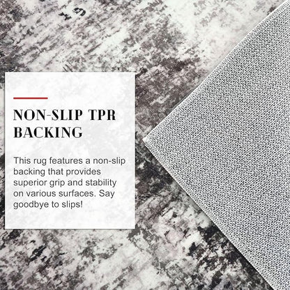 Modern Abstract Runner Rug 2x5, Grey Black Washable Kitchen Runner Entryway Rug Mat Non-Slip Soft Hallway Rug Runner Thin Print Faux Wool Carpet for Bedroom Laundry Room Indoor