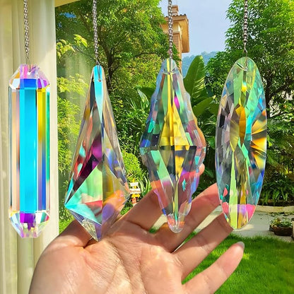 4PCS Crystal Sun Catchers Prisms for Windows Hanging Crystal Prisms Rainbow Maker Window Garden Fantasy Aesthetic Home Decor -AB Color Prism Suncatcher