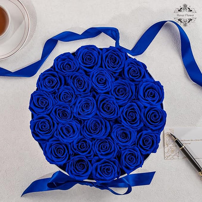 27 Forever Roses in Luxury White Box, Eternal Real Roses Birthday Gifts for Women, Preserved Flowers for Delivery Prime, Anniversary, Valentine's Day, Mothers Day for Mom (Blue)