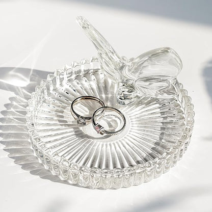 H&D HYALINE & DORA 4 Inch Butterfly Ring Holder Dish Butterfly Gifts for Women Glass Rings Tray Wedding Ring Holder Engagement Gifts