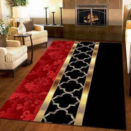 Modern European Style Luxury Art Area Rug, Black Red Gold Splicing Geometry Print Carpet, Easy Clean Carpet Washable Indoor Non-Slip Rug for Boys and Girls Nursery Bed Living Room Decor,5 x 7ft