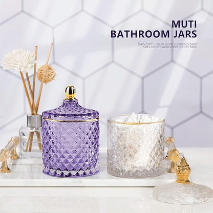 Glass Jewelry Box Purple Trinket Dish Crystal Candy Jars with Lids Candy Dishes Decorative Apothecary Jars Small Storage Bowl Unique Gifts for Women