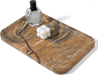 Koville Marble Tray, 12"x8" Marble Vanity Tray for Bathroom Kitchen Countertop, Rectangular Stone Tray for Cosmetics Perfume Trinket, Decorative Catchall Trays (Rainforest Gold)