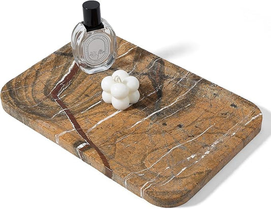Koville Marble Tray, 12"x8" Marble Vanity Tray for Bathroom Kitchen Countertop, Rectangular Stone Tray for Cosmetics Perfume Trinket, Decorative Catchall Trays (Rainforest Gold)