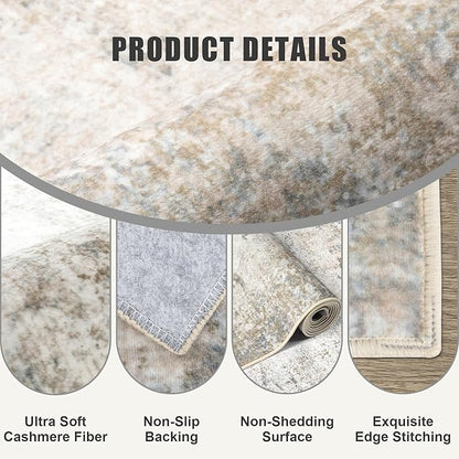 8x10 Area Rug Living Room Rug: Washable Modern Abstract Soft Thin Rug Indoor Floor No Slip Stain Resistant Carpet for Bedroom Dining Room Farmhouse Nursery Home Office - Brown Grey